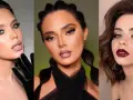 Tres looks de maquillaje para vestido negro: ojos ahumados, dorados y labios rojos intensos.