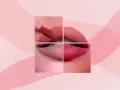Labios en tonos rosados y rojos, con aplicador de labial. Un collage que evoca la dulzura de los cherry lips.