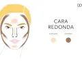 Ilustración de maquillaje para **contouring cara redonda**, mostrando dónde aplicar iluminador y sombra para definir el rostro.