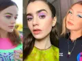 Tres looks de maquillaje de ojos colorido: neón vibrante, lavanda soñador y turquesa audaz.