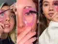 Tutorial de como aplicar serum de pestañas con aplicador rosa. Tres mujeres mostrando la técnica para unas pestañas perfectas.