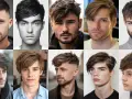 Collage de hombres con diversos diseños corte de pelo hombre, desde degradados modernos hasta estilos con flequillo y texturas variadas.