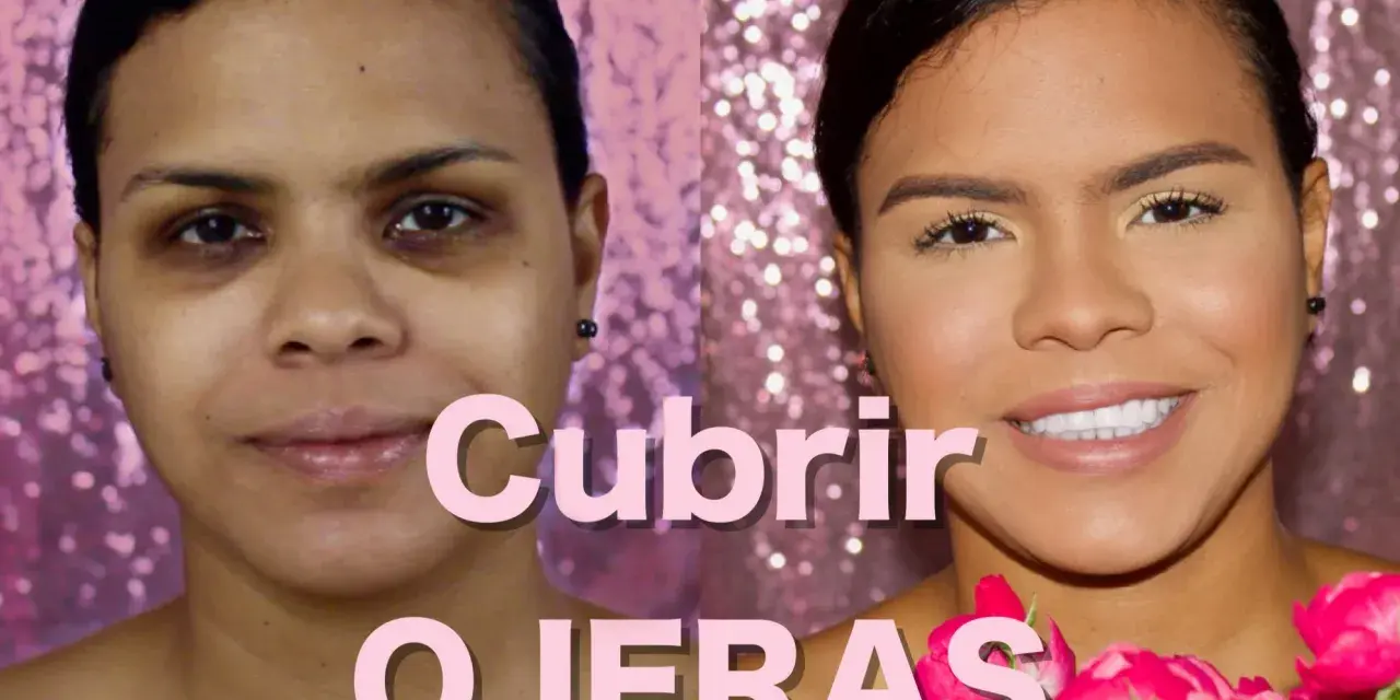 Antes y después: aprende como disimular las ojeras oscuras sin maquillaje. Rostro radiante con flores rosas.
