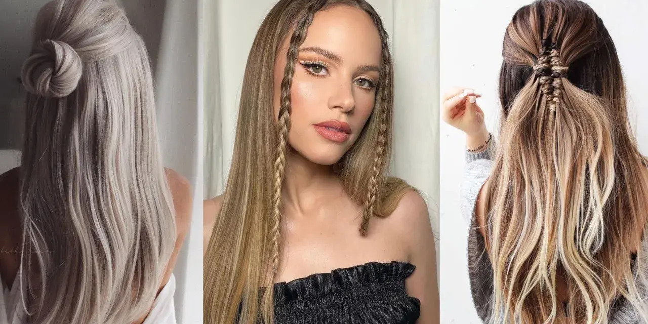 Peinados aesthetic: moño alto pulido, trenzas finas enmarcando el rostro y recogido trenzado con detalles.