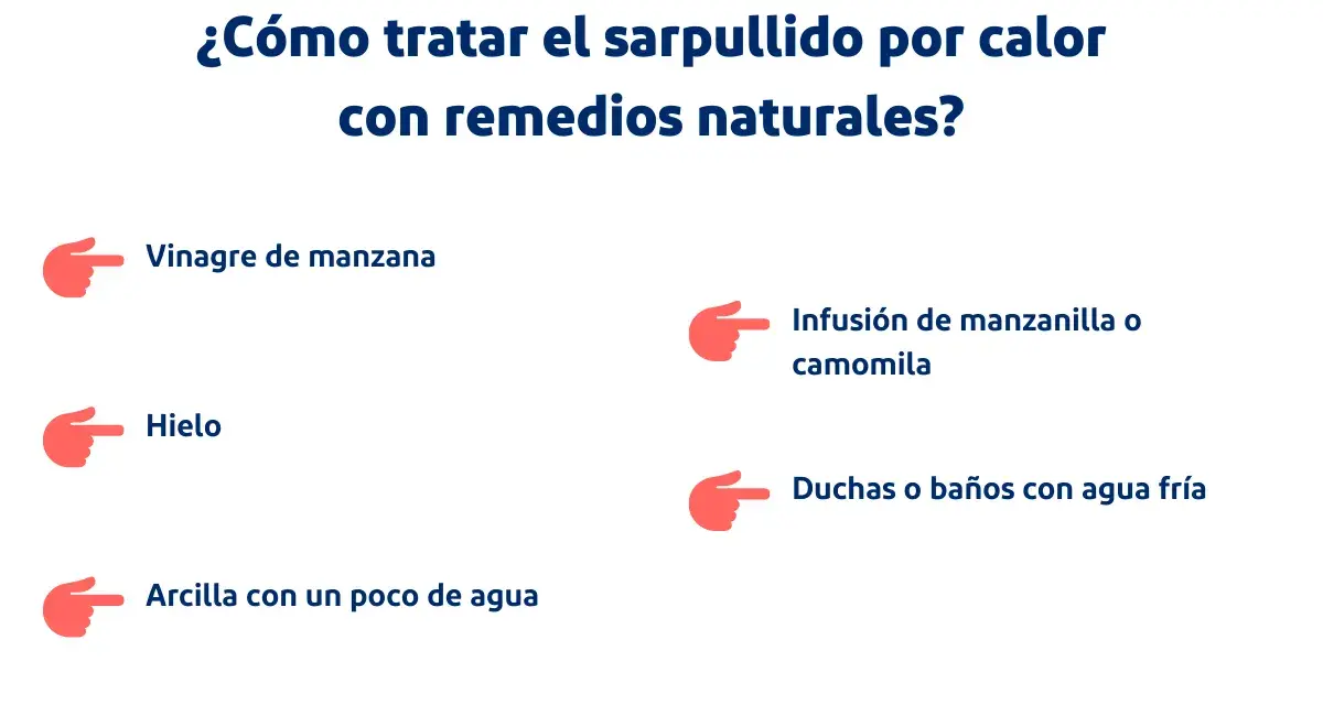 Remedios naturales para el sarpullido por calor: vinagre de manzana, hielo, arcilla, infusión de manzanilla y duchas frías.