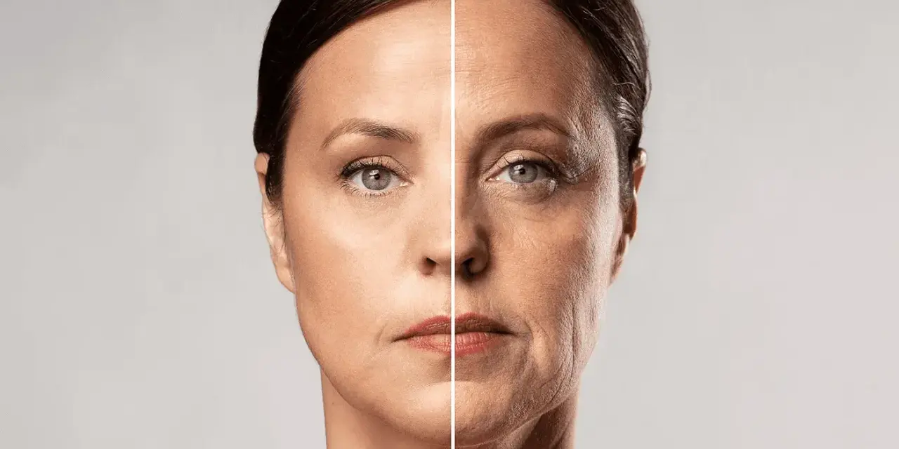 Comparación de un rostro joven y tonificado con uno envejecido, mostrando el efecto del tiempo y la posibilidad de tonificar cara.
