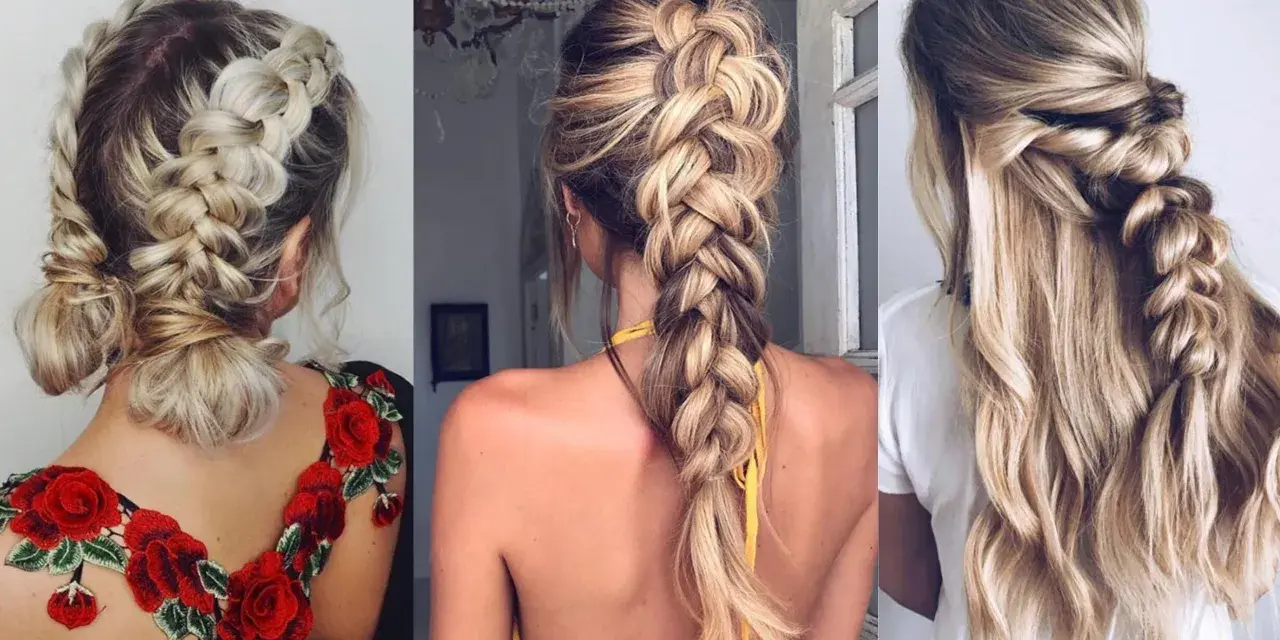 Tres estilos de peinados con trenzas: recogido doble, trenza de espiga y trenza lateral. ¡Ideas de trenzas para inspirarte!