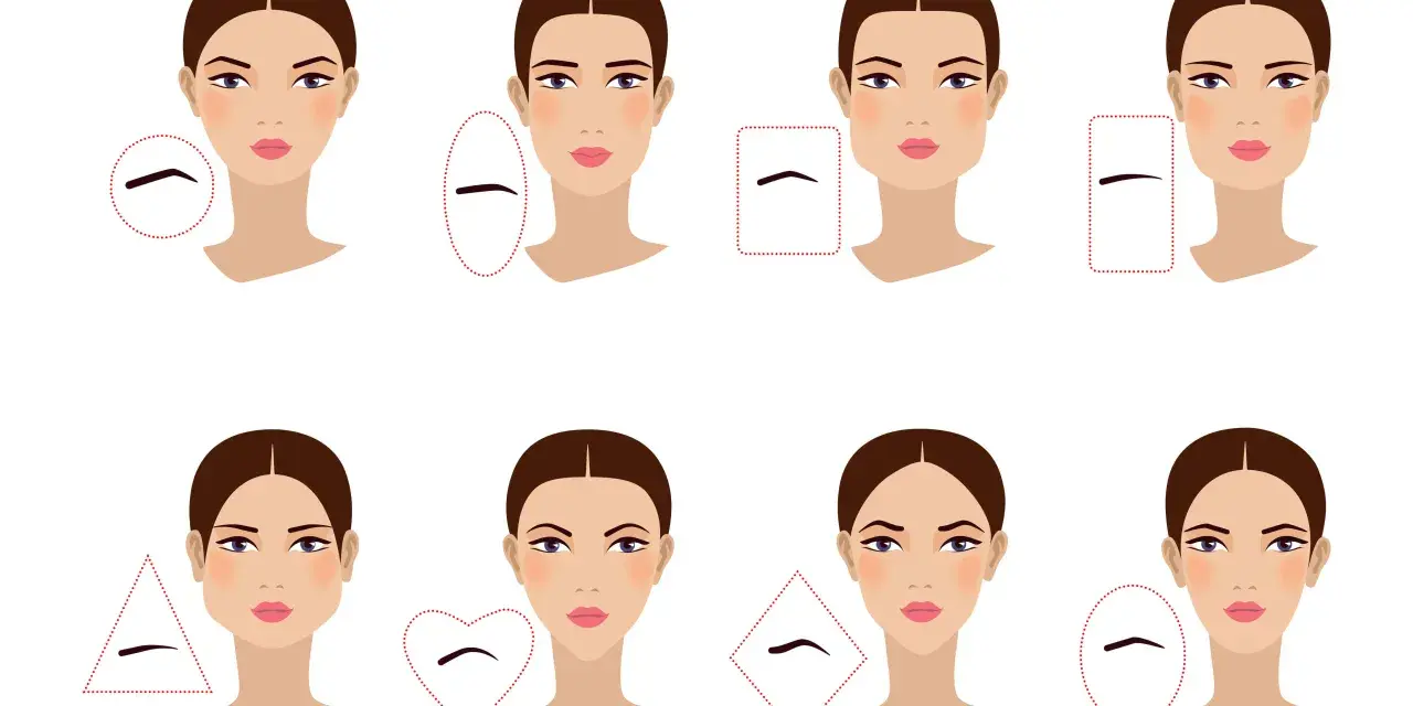 Ilustración de varios tipos de cejas y formas de rostro. Descubre qué tipos de cejas favorecen a cada cara.
