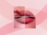 Labios en tonos rosados y rojos, con aplicador de labial. Un collage que evoca la dulzura de los cherry lips.