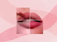 Labios en tonos rosados y rojos, con aplicador de labial. Un collage que evoca la dulzura de los cherry lips.
