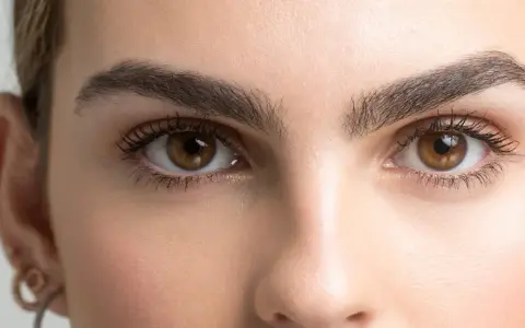 Ojos marrones y cejas pobladas, un ejemplo de cómo dar forma a las cejas para un look natural y definido.