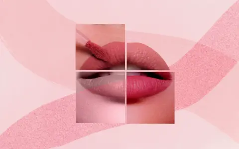 Labios en tonos rosados y rojos, con aplicador de labial. Un collage que evoca la dulzura de los cherry lips.