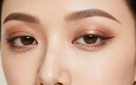 Ojos con un sutil maquillaje ahumado natural, delineado fino y cejas definidas.