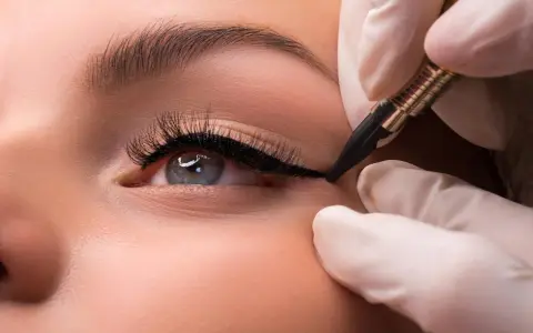 Ojo con delineado **puppy eyeliner** perfecto, realizado con precisión.
