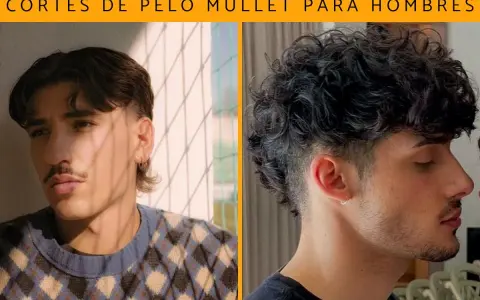 Dos hombres lucen diferentes tipos de mullet: uno con pelo liso y flequillo, otro con rizos y rapado lateral.