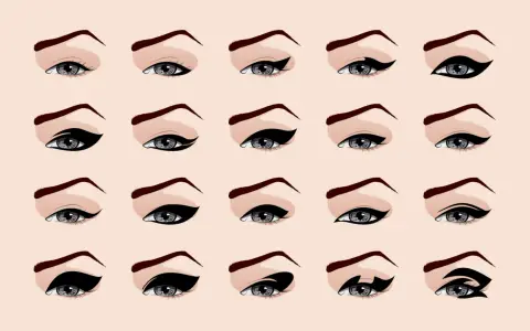 Ilustración de ojos con diferentes estilos de cat eye makeup, desde sutiles hasta dramáticos, mostrando la versatilidad del delineado.