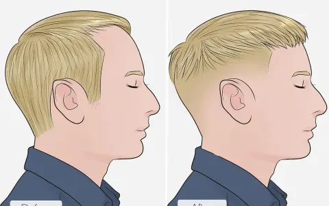 Antes y después de un corte french crop. El cabello rubio se ve más corto y con un degradado en los laterales.