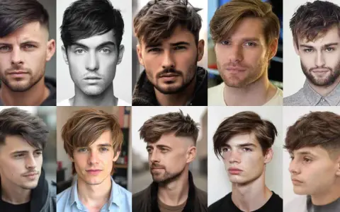 Collage de hombres con diversos diseños corte de pelo hombre, desde degradados modernos hasta estilos con flequillo y texturas variadas.