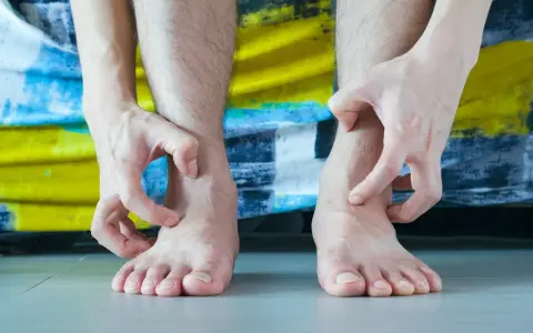 Man se rasca los tobillos, preguntándose por que me pican las piernas.