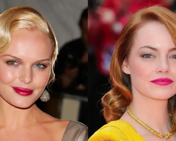 Dos mujeres con peinados años 20: una rubia con ondas marcadas y otra pelirroja con rizos elegantes.
