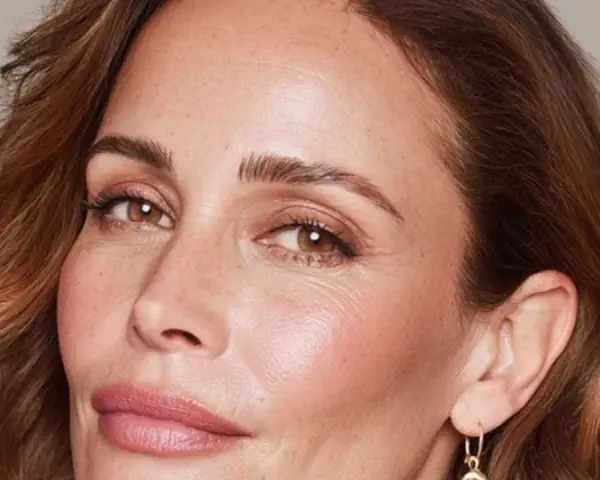 Mujer con maquillaje natural piel madura, realzando su belleza con tonos suaves y luminosos.