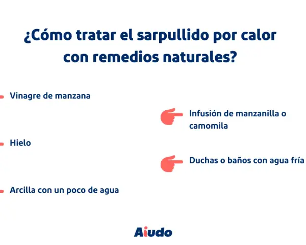 Remedios naturales para el sarpullido por calor: vinagre de manzana, hielo, arcilla, infusión de manzanilla y duchas frías.