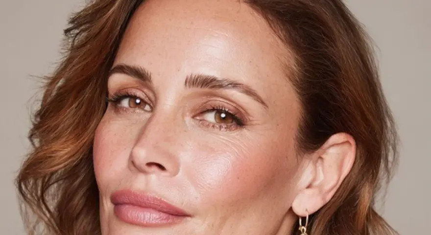 Mujer con maquillaje natural piel madura, realzando su belleza con tonos suaves y luminosos.