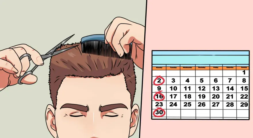 Un hombre se corta el pelo, preparándose para un corte militar. Un calendario muestra fechas marcadas, quizás para citas o recordatorios.