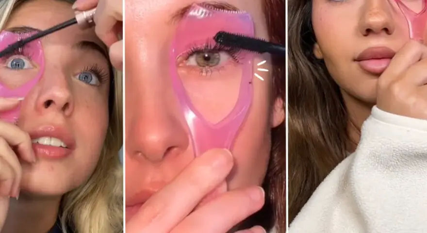 Tutorial de como aplicar serum de pestañas con aplicador rosa. Tres mujeres mostrando la técnica para unas pestañas perfectas.