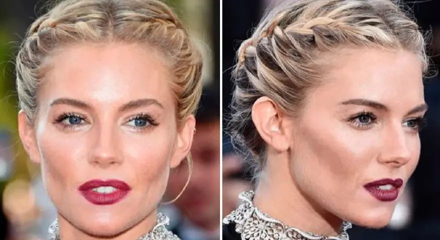 Peinados pelo corto para bodas invitadas: trenzas de diadema, un look elegante y juvenil.