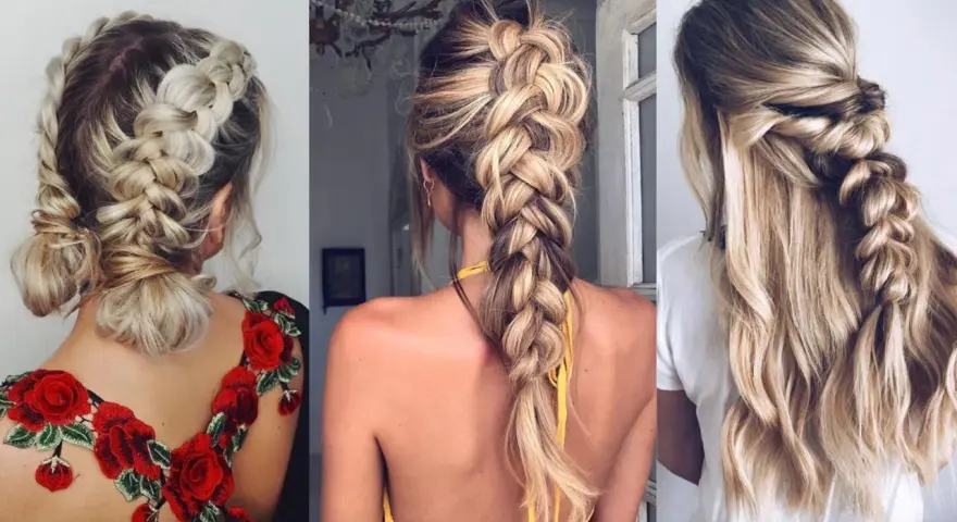 Tres estilos de peinados con trenzas: recogido doble, trenza de espiga y trenza lateral. ¡Ideas de trenzas para inspirarte!