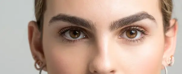Ojos marrones y cejas pobladas, un ejemplo de cómo dar forma a las cejas para un look natural y definido.